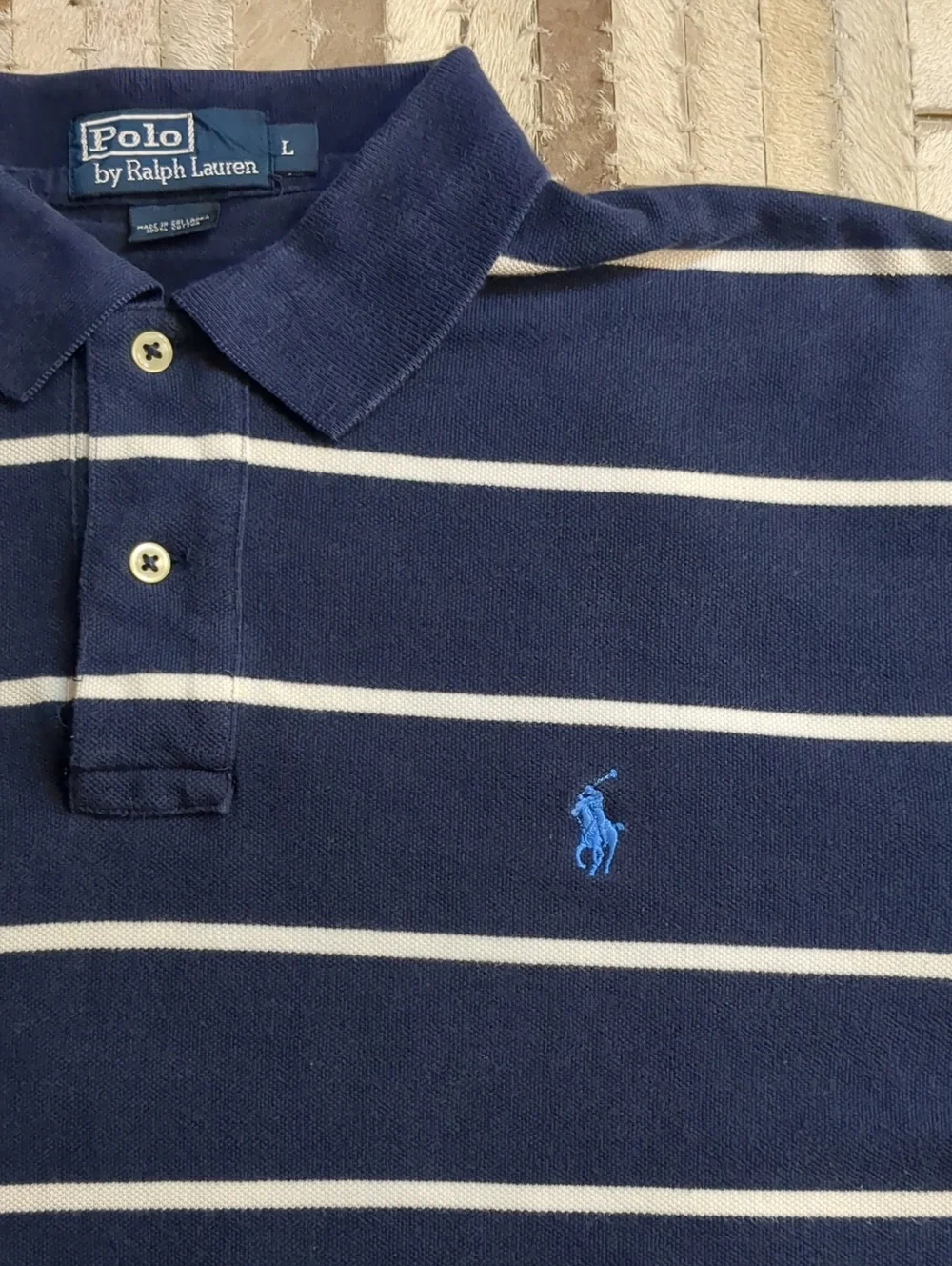 Polo Ralph Lauren Men's L Vintage 90s Blue Striped Polo Shirt